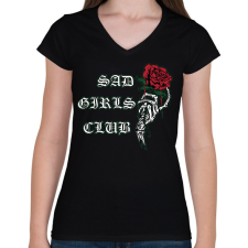 PRINTFASHION Sad Girls Club - Női V-nyakú póló - Fekete női póló