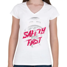 PRINTFASHION Safety first - Női V-nyakú póló - Fehér
