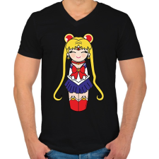PRINTFASHION Sailor Moon - Férfi V-nyakú póló - Fekete férfi póló