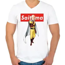 PRINTFASHION Saitama - Férfi V-nyakú póló - Fehér férfi póló