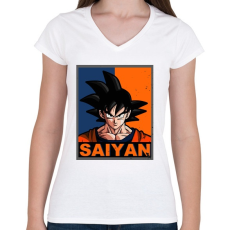 PRINTFASHION Saiyan Goku - Női V-nyakú póló - Fehér