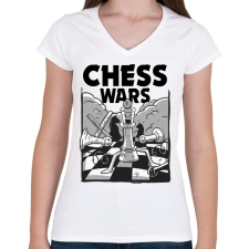 PRINTFASHION Sakk - chess wars - Női V-nyakú póló - Fehér női póló