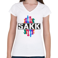 PRINTFASHION SAKK - Női V-nyakú póló - Fehér női póló