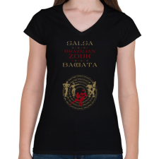 PRINTFASHION Salsa Zouk Bachata dancer S0209 gold-red - Női V-nyakú póló - Fekete női póló