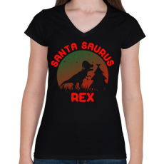 PRINTFASHION Santa Saurus Rex - Női V-nyakú póló - Fekete