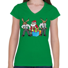 PRINTFASHION Santa Security - Női V-nyakú póló - Zöld