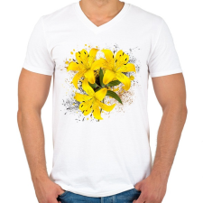 PRINTFASHION sárga lilom - Férfi V-nyakú póló - Fehér férfi póló