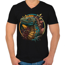 PRINTFASHION Sárkány design - Férfi V-nyakú póló - Fekete férfi póló