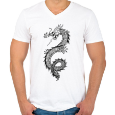 PRINTFASHION sárkány - Férfi V-nyakú póló - Fehér férfi póló