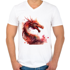 PRINTFASHION sárkány - Férfi V-nyakú póló - Fehér