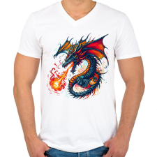 PRINTFASHION Sárkány - Férfi V-nyakú póló - Fehér férfi póló