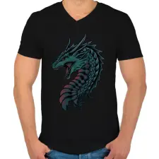 PRINTFASHION Sárkány  - Férfi V-nyakú póló - Fekete férfi póló