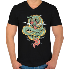 PRINTFASHION sárkány - Férfi V-nyakú póló - Fekete