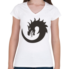 PRINTFASHION Sárkány - Női V-nyakú póló - Fehér