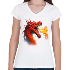 PRINTFASHION Sárkány - Női V-nyakú póló - Fehér