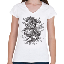 PRINTFASHION Sárkány  - Női V-nyakú póló - Fehér női póló