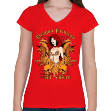 PRINTFASHION Sárkány - Női V-nyakú póló - Piros női póló