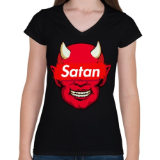 PRINTFASHION Satan - Női V-nyakú póló - Fekete