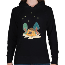 PRINTFASHION sátorozás - Női kapucnis pulóver - Fekete női pulóver, kardigán