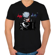 PRINTFASHION Satoru Gojo - Férfi V-nyakú póló - Fekete férfi póló