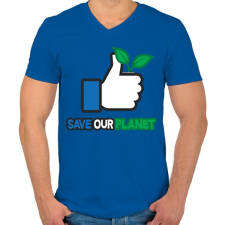 PRINTFASHION Save the planet! - Férfi V-nyakú póló - Királykék férfi póló