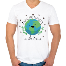 PRINTFASHION Save the planet - we have coffee - Férfi V-nyakú póló - Fehér