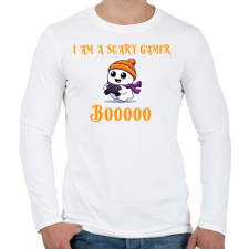 PRINTFASHION Scary Little Ghost Gamer - Férfi hosszú ujjú póló - Fehér férfi póló