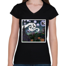 PRINTFASHION scary night - Női V-nyakú póló - Fekete női póló