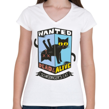 PRINTFASHION Schrödinger macskája - élve vagy halva - Női V-nyakú póló - Fehér női póló