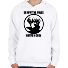 PRINTFASHION Screw the rules, i have money - Gyerek kapucnis pulóver - Fehér gyerek pulóver, kardigán