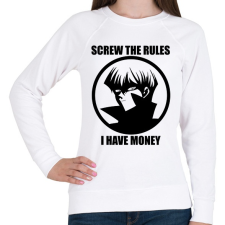 PRINTFASHION Screw the rules, i have money - Női pulóver - Fehér női pulóver, kardigán