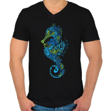 PRINTFASHION Seahorse - Férfi V-nyakú póló - Fekete férfi póló