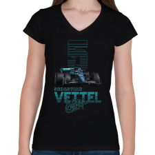 PRINTFASHION Sebastian Vettel - Női V-nyakú póló - Fekete női póló