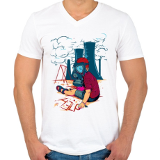 PRINTFASHION Segítség - Férfi V-nyakú póló - Fehér