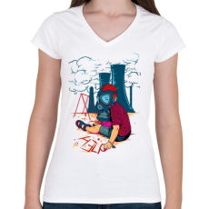 PRINTFASHION Segítség - Női V-nyakú póló - Fehér