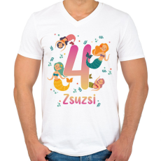 PRINTFASHION Sellős szülinap - névvel, számmal - Férfi V-nyakú póló - Fehér