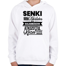 PRINTFASHION Senki sem tökéletes - Galambász - Gyerek kapucnis pulóver - Fehér