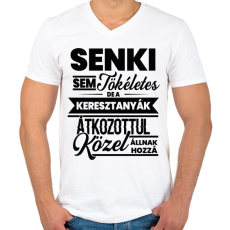 PRINTFASHION Senki sem tökéletes - Keresztanya - Férfi V-nyakú póló - Fehér
