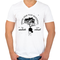 PRINTFASHION Senki sem tud mindent - Férfi V-nyakú póló - Fehér