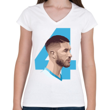 PRINTFASHION Sergio Ramos - Női V-nyakú póló - Fehér női póló