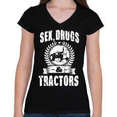 PRINTFASHION sex drugs tractors - Női V-nyakú póló - Fekete