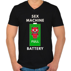 PRINTFASHION sex machine batteryFULL - Férfi V-nyakú póló - Fekete