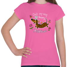 PRINTFASHION She's very happy Dachshund - Női póló - Rózsaszín női póló