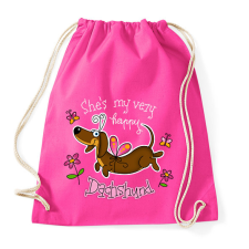PRINTFASHION She's very happy Dachshund - Sportzsák, Tornazsák - Fukszia tornazsák