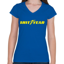 PRINTFASHION SHIT YEAR - Női V-nyakú póló - Királykék női póló