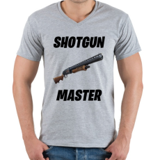 PRINTFASHION Shotgun Master - Fortnite (Fekete) - Férfi V-nyakú póló - Sport szürke