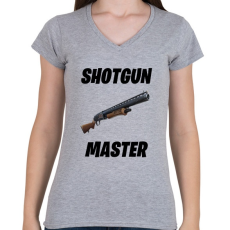 PRINTFASHION Shotgun Master - Fortnite (Fekete) - Női V-nyakú póló - Sport szürke