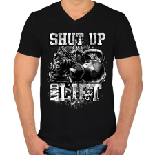 PRINTFASHION Shut up and lift - Férfi V-nyakú póló - Fekete férfi póló