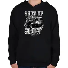 PRINTFASHION Shut up and lift - Gyerek kapucnis pulóver - Fekete gyerek pulóver, kardigán