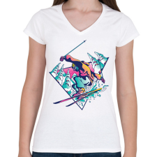 PRINTFASHION Síelő - Női V-nyakú póló - Fehér női póló